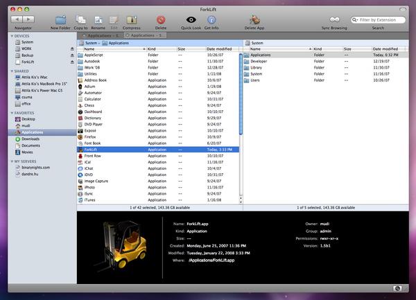 Mac OS X ForkLift v1.5.3